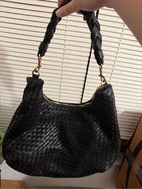 Black Woven Shoulder Bag with Braided Handle